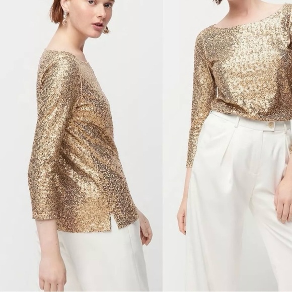 J Crew NWT $89.50 Sequined Boatneck Top Blouse Bronze | Sz L - Picture 1 of 10